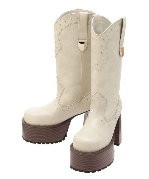 EVRIS（エヴリス）の「【厚底】ウエスタンプラットフォームブーツ（ブーツ・レディース・ブラック/ホワイト・MEDIUM/LARGE/SMALL）」の10枚目の写真