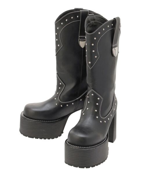 EVRIS（エヴリス）の「【厚底】ウエスタンプラットフォームブーツ（ブーツ・レディース・ブラック/ホワイト・MEDIUM/LARGE/SMALL）」の11枚目の写真