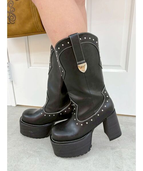 EVRIS（エヴリス）の「【厚底】ウエスタンプラットフォームブーツ（ブーツ・レディース・ブラック/ホワイト・MEDIUM/LARGE/SMALL）」の2枚目の写真