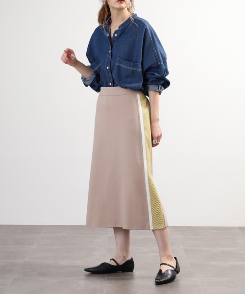 EGLANTINE(エグランティーヌ)の「EGLANTINE メッシュサイドライン スウェットスカート(スカート・レディース・ネイビー/ベージュ/シルバーグレー・40)」の16枚目の写真