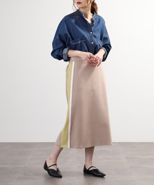 EGLANTINE(エグランティーヌ)の「EGLANTINE メッシュサイドライン スウェットスカート(スカート・レディース・ネイビー/ベージュ/シルバーグレー・40)」の17枚目の写真