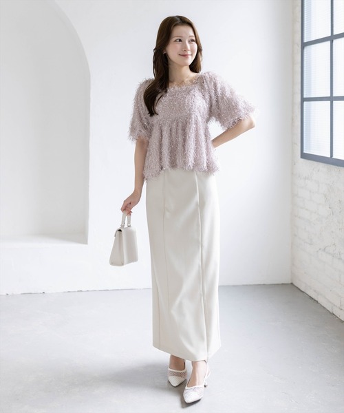 CLEAR BASIC（クリアベーシック）の「2wayフリンジブラウス［骨格ウェーブ/華奢見え/フレアシルエット/フェミニン］（シャツ/ブラウス・レディース・ピンク/アイボリー/グレー・F）」の11枚目の写真