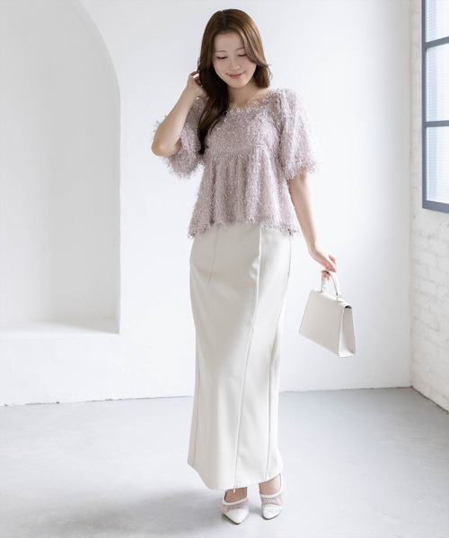 CLEAR BASIC（クリアベーシック）の「2wayフリンジブラウス［骨格ウェーブ/華奢見え/フレアシルエット/フェミニン］（シャツ/ブラウス・レディース・ピンク/アイボリー/グレー・F）」の12枚目の写真