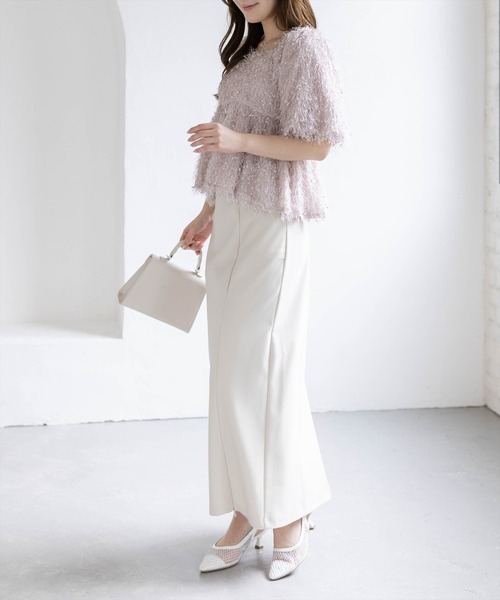 CLEAR BASIC（クリアベーシック）の「2wayフリンジブラウス［骨格ウェーブ/華奢見え/フレアシルエット/フェミニン］（シャツ/ブラウス・レディース・ピンク/アイボリー/グレー・F）」の15枚目の写真