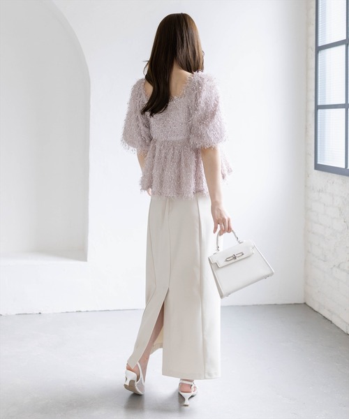 CLEAR BASIC（クリアベーシック）の「2wayフリンジブラウス［骨格ウェーブ/華奢見え/フレアシルエット/フェミニン］（シャツ/ブラウス・レディース・ピンク/アイボリー/グレー・F）」の13枚目の写真