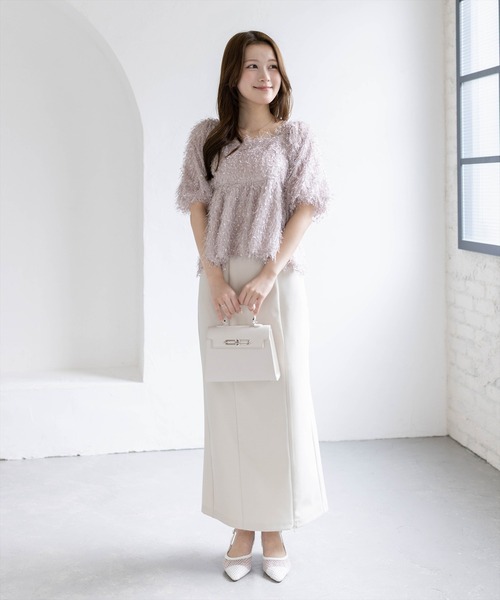 CLEAR BASIC（クリアベーシック）の「2wayフリンジブラウス［骨格ウェーブ/華奢見え/フレアシルエット/フェミニン］（シャツ/ブラウス・レディース・ピンク/アイボリー/グレー・F）」の14枚目の写真