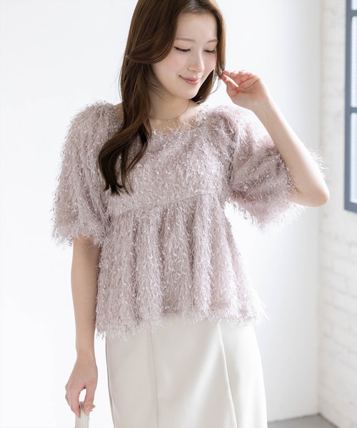 CLEAR BASIC（クリアベーシック）の「2wayフリンジブラウス［骨格ウェーブ/華奢見え/フレアシルエット/フェミニン］（シャツ/ブラウス・レディース・ピンク/アイボリー/グレー・F）」の10枚目の写真