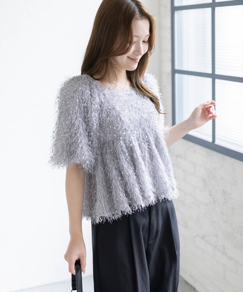 CLEAR BASIC（クリアベーシック）の「2wayフリンジブラウス［骨格ウェーブ/華奢見え/フレアシルエット/フェミニン］（シャツ/ブラウス・レディース・ピンク/アイボリー/グレー・F）」の17枚目の写真