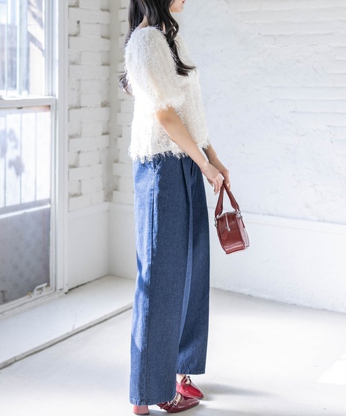 CLEAR BASIC（クリアベーシック）の「2wayフリンジブラウス［骨格ウェーブ/華奢見え/フレアシルエット/フェミニン］（シャツ/ブラウス・レディース・ピンク/アイボリー/グレー・F）」の7枚目の写真