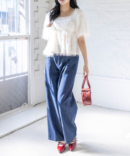 CLEAR BASIC（クリアベーシック）の「2wayフリンジブラウス［骨格ウェーブ/華奢見え/フレアシルエット/フェミニン］（シャツ/ブラウス・レディース・ピンク/アイボリー/グレー・F）」の8枚目の写真