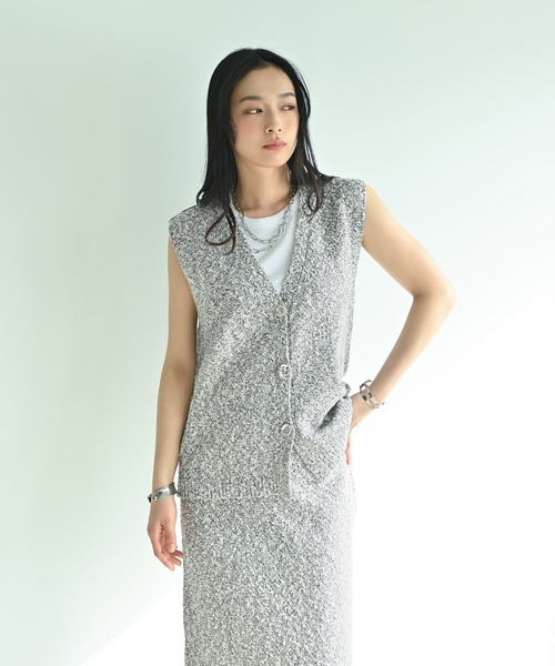 STYLE DELI（スタイルデリ）の「【BLK001】ツイード風ミックススラブベスト（ベスト・レディース・ブラック/ミックスグレー・FREE）」の3枚目の写真