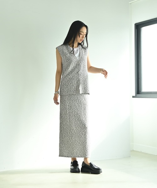 STYLE DELI（スタイルデリ）の「【BLK001】ツイード風ミックススラブベスト（ベスト・レディース・ブラック/ミックスグレー・FREE）」の5枚目の写真