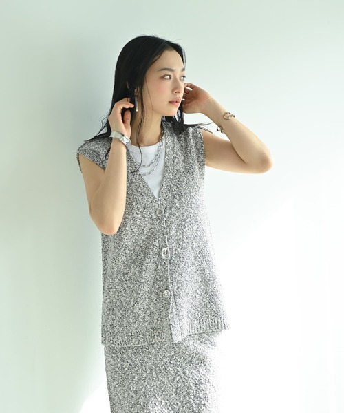 STYLE DELI（スタイルデリ）の「【BLK001】ツイード風ミックススラブベスト（ベスト・レディース・ブラック/ミックスグレー・FREE）」の8枚目の写真