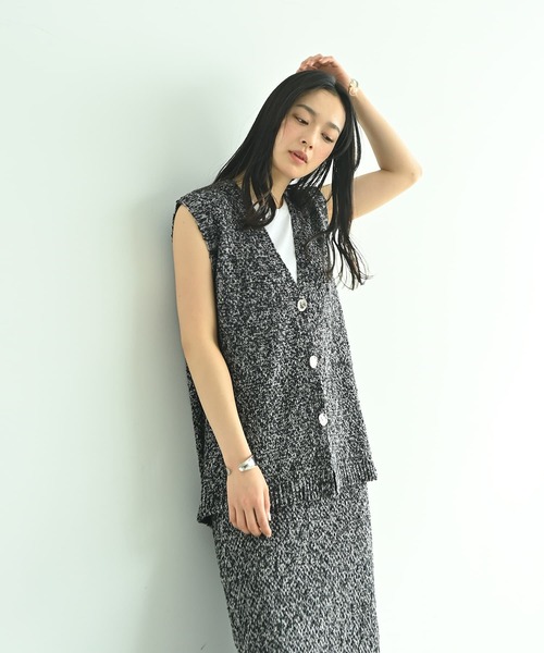 STYLE DELI（スタイルデリ）の「【BLK001】ツイード風ミックススラブベスト（ベスト・レディース・ブラック/ミックスグレー・FREE）」の9枚目の写真