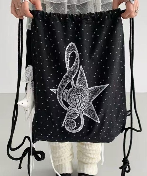 LAC-VERT（ラック・ヴェール）の「メロディプリントナップサック（バックパック/リュック・レディース・ブラック・FREE）」の4枚目の写真