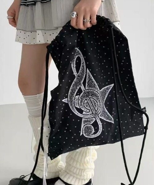 LAC-VERT（ラック・ヴェール）の「メロディプリントナップサック（バックパック/リュック・レディース・ブラック・FREE）」の5枚目の写真