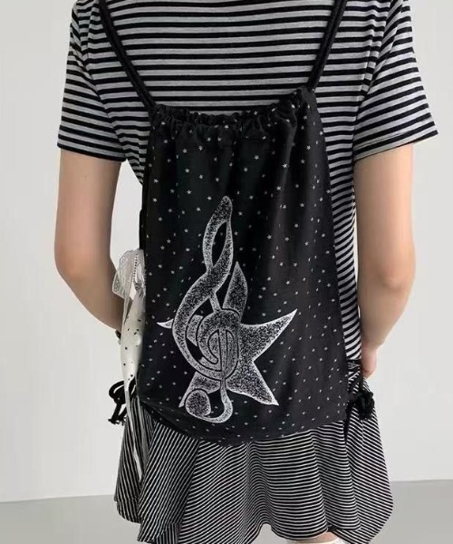 LAC-VERT（ラック・ヴェール）の「メロディプリントナップサック（バックパック/リュック・レディース・ブラック・FREE）」の3枚目の写真