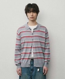 ストライプニットカーディガン_GREY