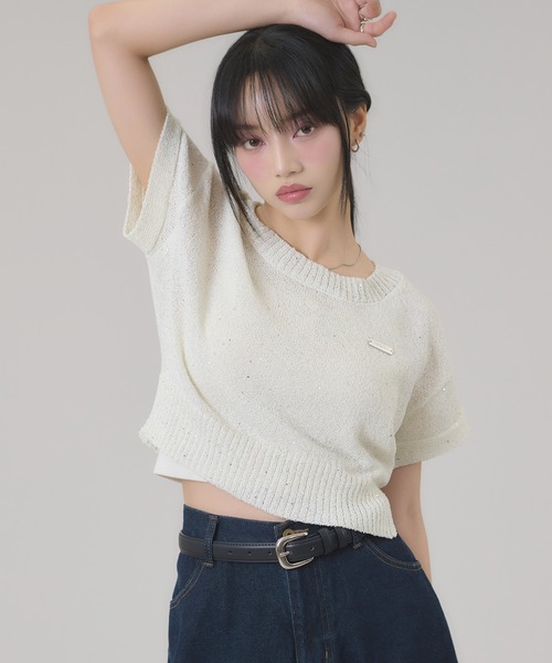 apres jour mignon（アプレジュールミニョン）の「スパンコールラメニット（ニット/セーター・レディース・ピンク/ブルー/オフホワイト・LARGE/フリー）」の11枚目の写真