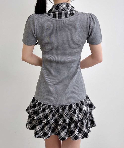 INGNI(イング)の「チェックシャツ半袖ドッキングニットワンピース(ワンピース・レディース・グレー系その他3/ブラック×ブラック・M)」の3枚目の写真