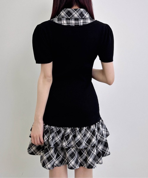 INGNI(イング)の「チェックシャツ半袖ドッキングニットワンピース(ワンピース・レディース・グレー系その他3/ブラック×ブラック・M)」の8枚目の写真