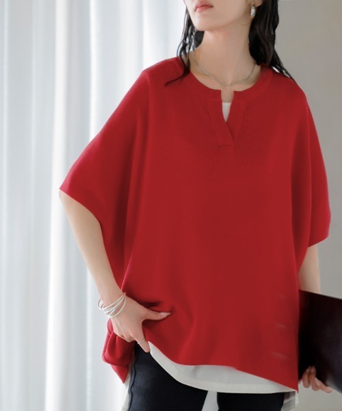 HUG.U(ハグユー)の「ドルマンスキッパーサマーニット(Tシャツ/カットソー・レディース・レッド/ホワイト/ネイビー・FREE)」の5枚目の写真