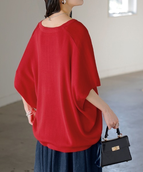 HUG.U(ハグユー)の「ドルマンスキッパーサマーニット(Tシャツ/カットソー・レディース・レッド/ホワイト/ネイビー・FREE)」の9枚目の写真