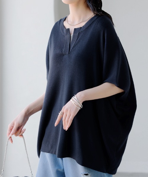 HUG.U(ハグユー)の「ドルマンスキッパーサマーニット(Tシャツ/カットソー・レディース・レッド/ホワイト/ネイビー・FREE)」の16枚目の写真