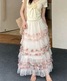 フラワーチュールティアードロングスカート