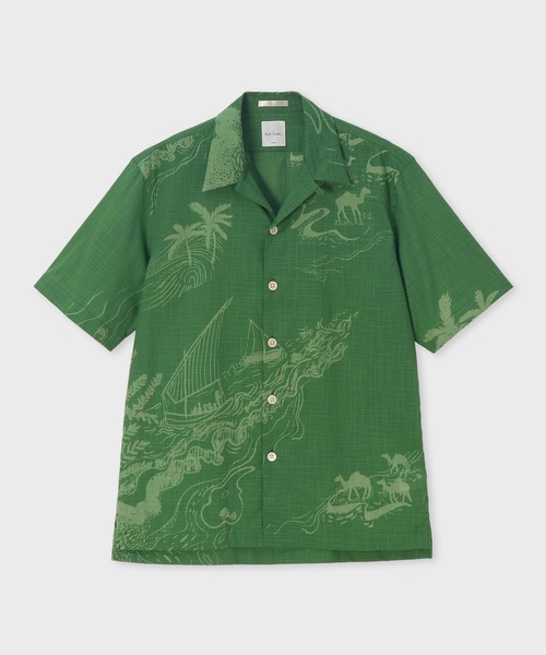 Paul Smith(ポールスミス)の「"Travels Toile" オープンカラーシャツ / 163640 332(シャツ/ブラウス・メンズ・グリーン/キナリ・X-LARGE/LARGE/MEDIUM/SMALL)」の1枚目の写真
