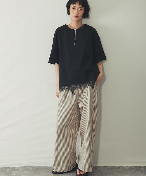 ANOTHER S(アナザーエス)の「裾レースドッキングTシャツ(Tシャツ/カットソー・レディース・ブラック/ブラウン/オフホワイト・FREE)」の21枚目の写真