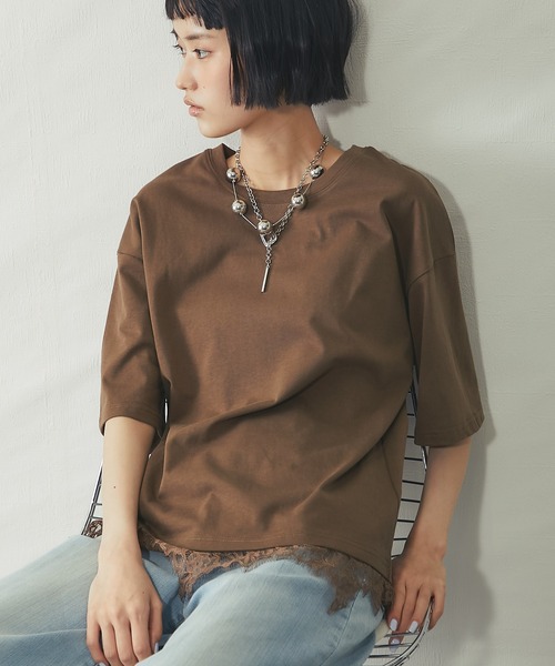 ANOTHER S(アナザーエス)の「裾レースドッキングTシャツ(Tシャツ/カットソー・レディース・ブラック/ブラウン/オフホワイト・FREE)」の16枚目の写真