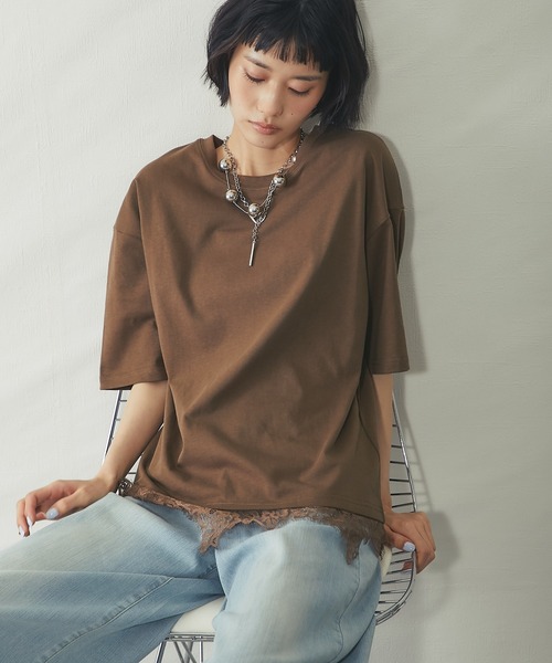 ANOTHER S(アナザーエス)の「裾レースドッキングTシャツ(Tシャツ/カットソー・レディース・ブラック/ブラウン/オフホワイト・FREE)」の11枚目の写真