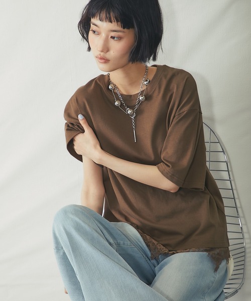 ANOTHER S(アナザーエス)の「裾レースドッキングTシャツ(Tシャツ/カットソー・レディース・ブラック/ブラウン/オフホワイト・FREE)」の14枚目の写真