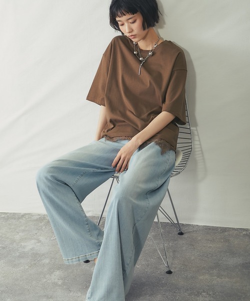 ANOTHER S(アナザーエス)の「裾レースドッキングTシャツ(Tシャツ/カットソー・レディース・ブラック/ブラウン/オフホワイト・FREE)」の13枚目の写真