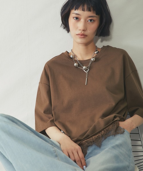 ANOTHER S(アナザーエス)の「裾レースドッキングTシャツ(Tシャツ/カットソー・レディース・ブラック/ブラウン/オフホワイト・FREE)」の19枚目の写真