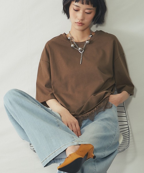 ANOTHER S(アナザーエス)の「裾レースドッキングTシャツ(Tシャツ/カットソー・レディース・ブラック/ブラウン/オフホワイト・FREE)」の17枚目の写真