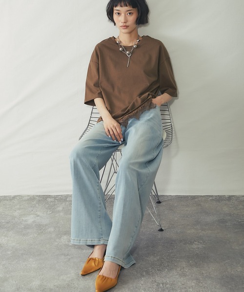 ANOTHER S(アナザーエス)の「裾レースドッキングTシャツ(Tシャツ/カットソー・レディース・ブラック/ブラウン/オフホワイト・FREE)」の6枚目の写真