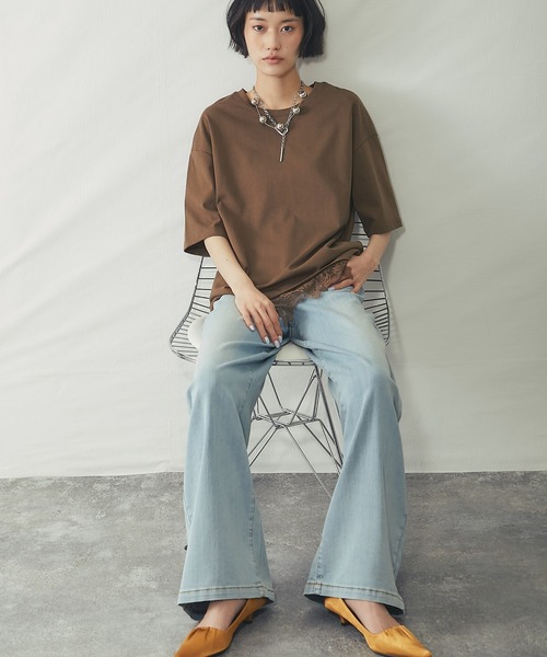 ANOTHER S(アナザーエス)の「裾レースドッキングTシャツ(Tシャツ/カットソー・レディース・ブラック/ブラウン/オフホワイト・FREE)」の8枚目の写真