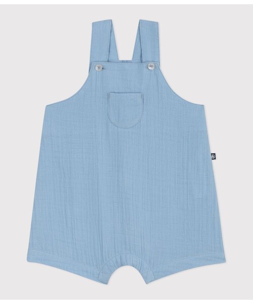 PETIT BATEAU(プチバトー)の「ダブルガーゼショートサロペット(サロペット/オーバーオール・キッズ・ライトブルー・6MONTH/12MONTH/18MONTH)」の1枚目の写真