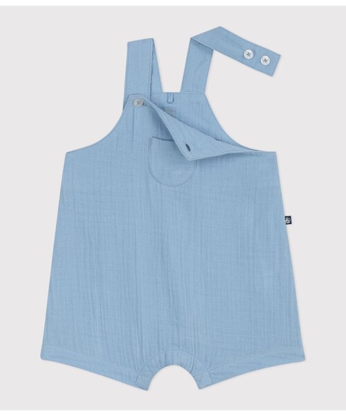PETIT BATEAU(プチバトー)の「ダブルガーゼショートサロペット(サロペット/オーバーオール・キッズ・ライトブルー・6MONTH/12MONTH/18MONTH)」の2枚目の写真