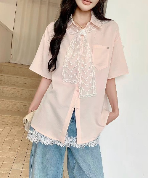 LADY LIKE(レディライク)の「【春夏新作】レースストール付ゆったり半袖シャツ(シャツ/ブラウス・レディース・ピンク・M)」の10枚目の写真