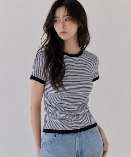 SAYUU(サユ)の「アンバランスストライプ配色Tシャツアイボリー(Tシャツ/カットソー・レディース・アイボリー・FREE)」の1枚目の写真