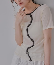 ウェーブボタン バイカラー  シアー Tシャツ