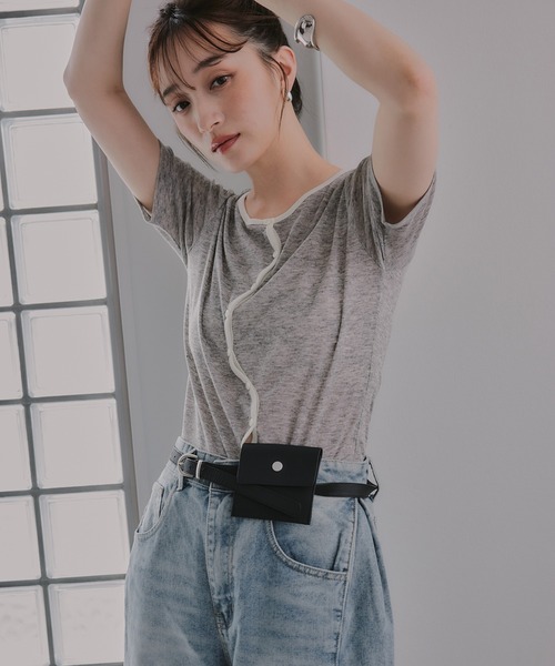 210nouve(トゥージュヌーブ)の「ウェーブボタン バイカラー シアー Tシャツ(Tシャツ/カットソー・レディース・チャコールグレー/グレー/アイボリー/ミント・FREE)」の15枚目の写真