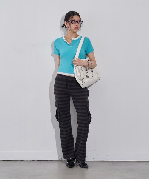 WHO'S WHO gallery(フーズフーギャラリー)の「レースレイヤードリングドットヘンリーTEE(Tシャツ/カットソー・レディース・チャコールグレー/オフホワイト/ブラック/イエロー/ミント・FREE)」の12枚目の写真