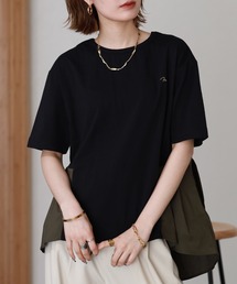 Arinomama 20s オーガニック天竺 異素材切替 プリーツ トップス 半袖