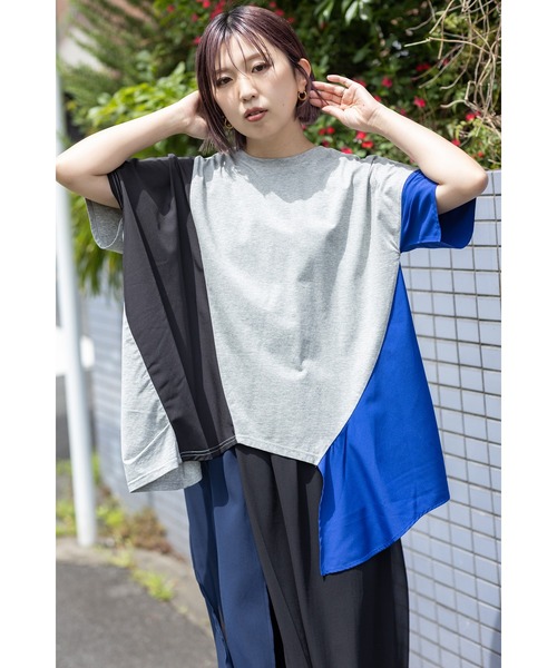 OSMOSIS（オズモーシス）の「切替アシンメトリーTシャツ（Tシャツ/カットソー・レディース・グレー/ホワイト/ブラック・ONE SIZE）」の17枚目の写真