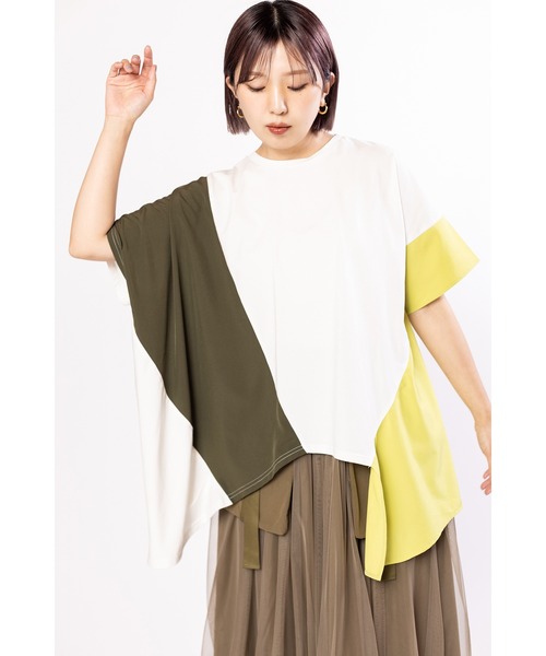 OSMOSIS（オズモーシス）の「切替アシンメトリーTシャツ（Tシャツ/カットソー・レディース・グレー/ホワイト/ブラック・ONE SIZE）」の22枚目の写真