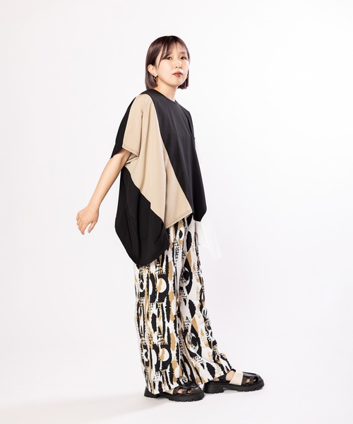 OSMOSIS（オズモーシス）の「切替アシンメトリーTシャツ（Tシャツ/カットソー・レディース・グレー/ホワイト/ブラック・ONE SIZE）」の9枚目の写真